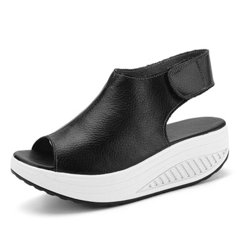 Sandales d'Été en Cuir Compensées pour Femme - Spyroo Confort Orthopédique