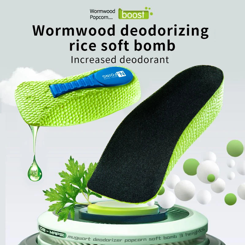 Collection Mode - Semelles orthopédiques en mousse à mémoire pour soutien – semelles vertes avec texture alvéolée et partie supérieure noire