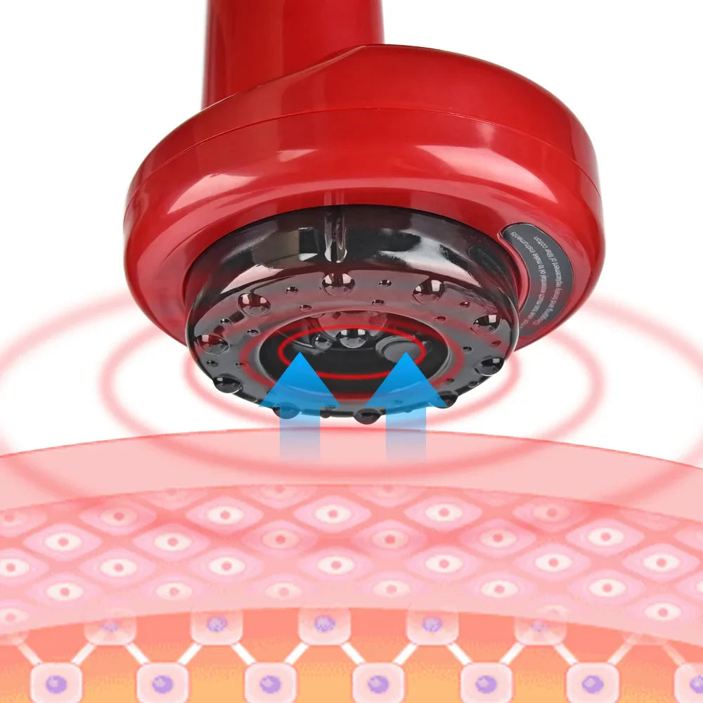 Appareil de massage à ventouse rouge – vue rapprochée montrant les ventouses et les détails de la texture en silicone