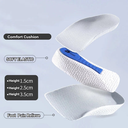 Collection Mode - Semelles orthopédiques en mousse à mémoire pour soutien – semelles blanches avec texture et renfort bleu, vue de dessus