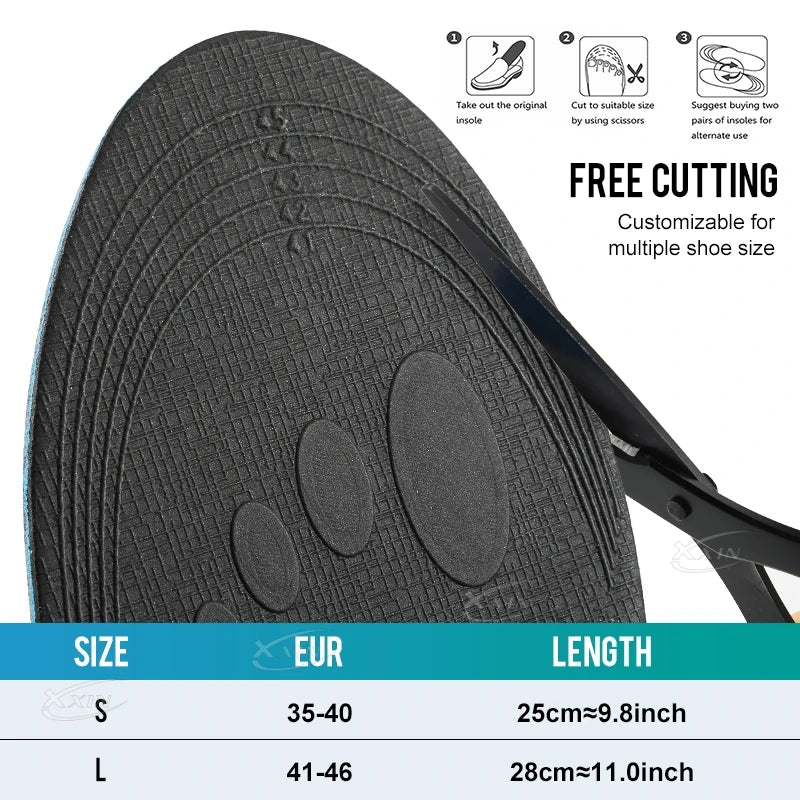 Semelles orthopédiques avec soutien de voûte – semelles noires avec motifs en relief et instructions de découpe pour ajustement