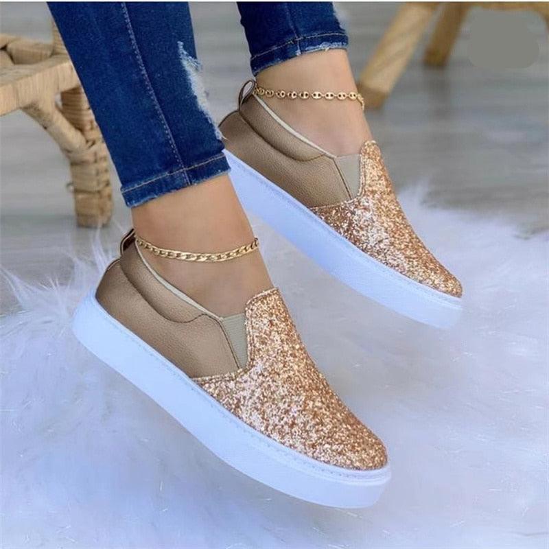 Chaussures plates et scintillantes avec strass pour femmes - palmu Confort Orthopédique