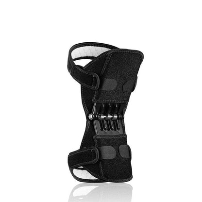 Attelle articulée du genou – vue de face mettant en avant le design noir et les sangles en velcro, avec le mécanisme de réglage visible.