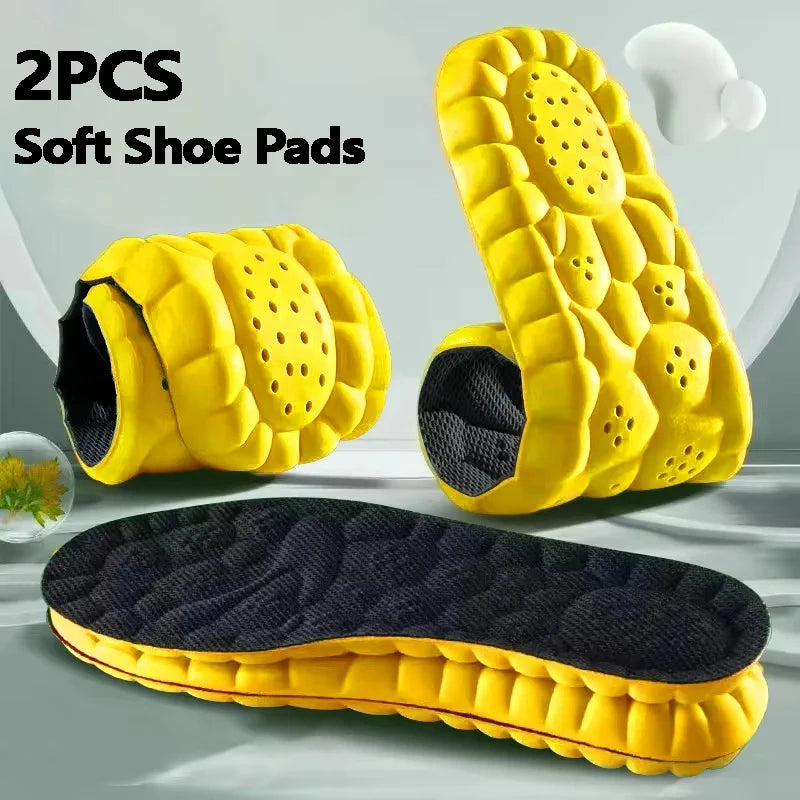 Collection Mode - Semelles orthopédiques 4D respirantes et absorbantes, vue de dessus, en jaune avec texture alvéolée et partie en mesh noir