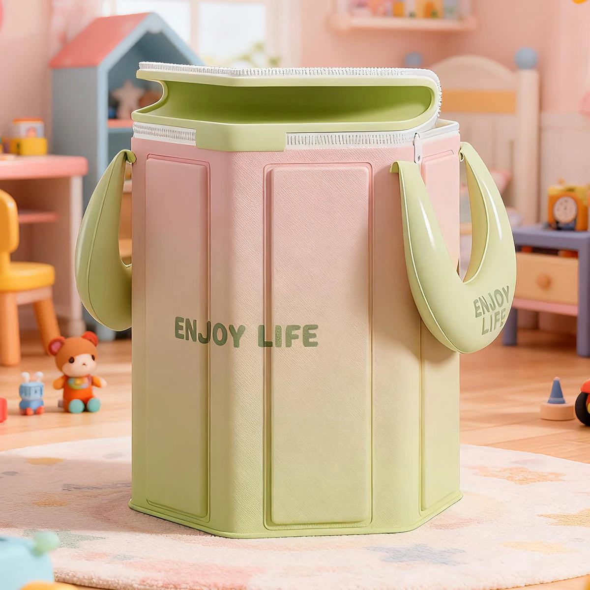 Bain de pied - Bassin pliable portable pour pédicure à domicile – Bassin vert clair avec poignées, posé sur un tapis dans une salle de jeu colorée.