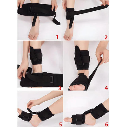 Attelle anti équin – démonstration de l'attelle sur une cheville avec des sangles ajustables et un design ergonomique.