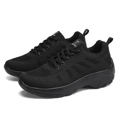 Basket orthopédique femme - Chaussures de sport respirantes en mesh noir avec semelle amortissante et lacets