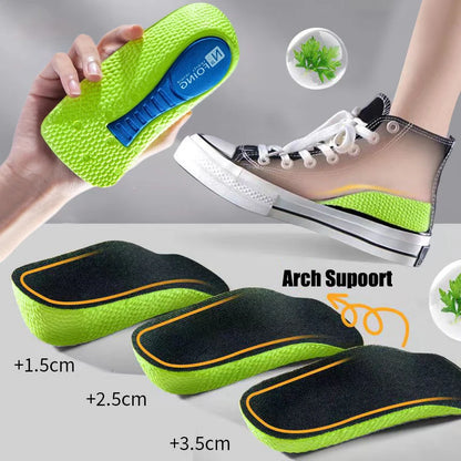 Collection Mode - Semelles orthopédiques en mousse à mémoire avec soutien de la voûte, vue de détail avec texture verte et partie supérieure noire