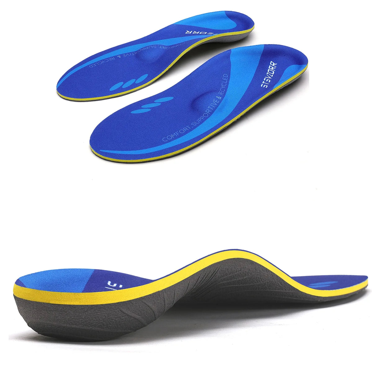 Collection Mode - Semelles orthopédiques confort pour pieds plats et – semelles en gel bleu et jaune avec design ergonomique et amorti ciblé