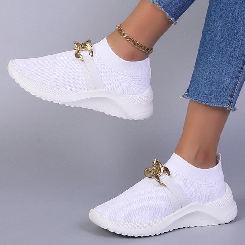 Chaussures orthopédiques décontractées sans lacet blanc pour femmes - Lucya Confort Orthopédique