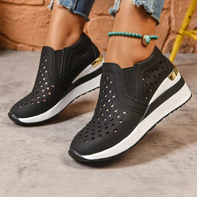 Basket orthopédique femme - Sneakers à semelle épaisse en cuir PU respirant – vue produit 5