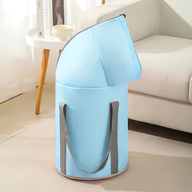 Bain de pied - Bassin portable avec fonction d'isolation pliable – angle de vue montrant le design compact et les poignées de transport