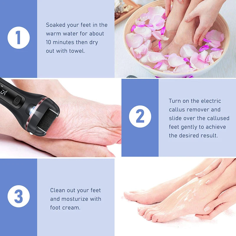 Râpe à pied électrique - Élimination des callosités et soin des pieds - Noir
