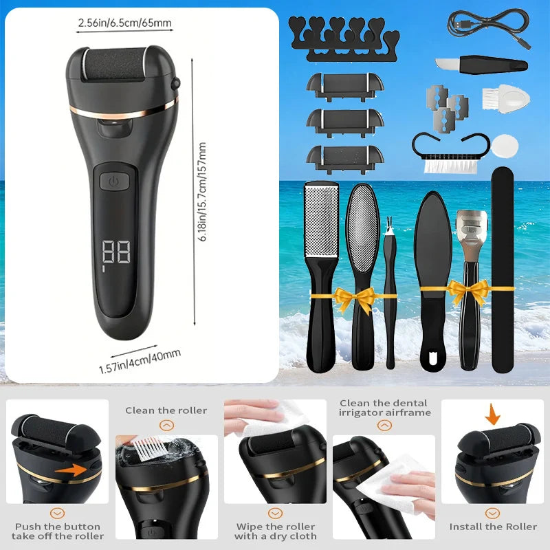 Râpe à pied électrique - Kit rechargeable pour soins des pieds - Noir