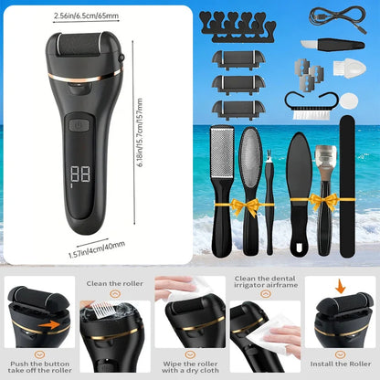 Râpe à pied électrique - Kit rechargeable pour soins des pieds - Noir