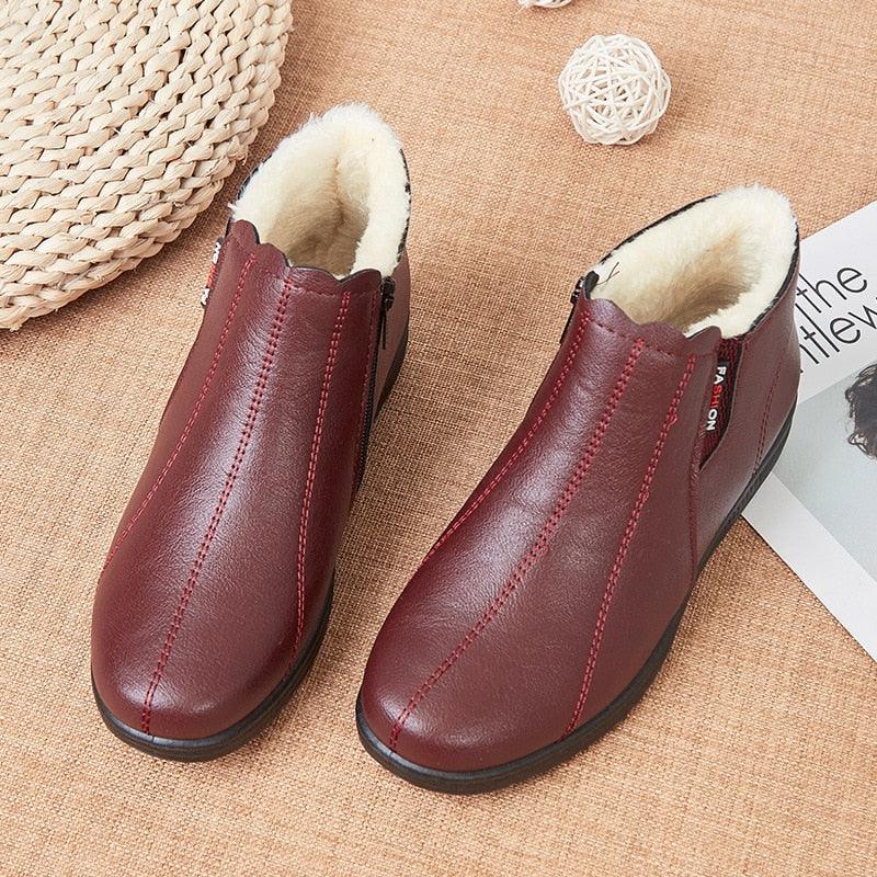 Bottes de neige vintage en cuir pour femmes Confort Orthopédique
