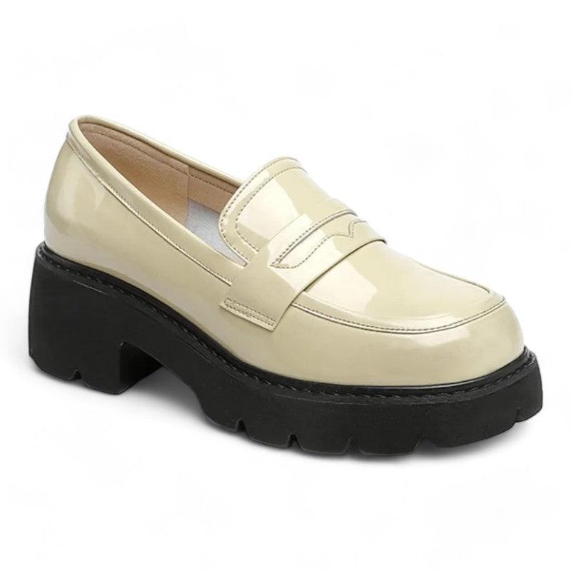 SIXTINE - Mocassins compensés en cuir verni Confort Orthopédique