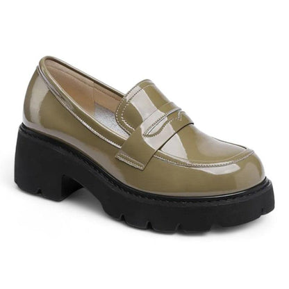 SIXTINE - Mocassins compensés en cuir verni Confort Orthopédique