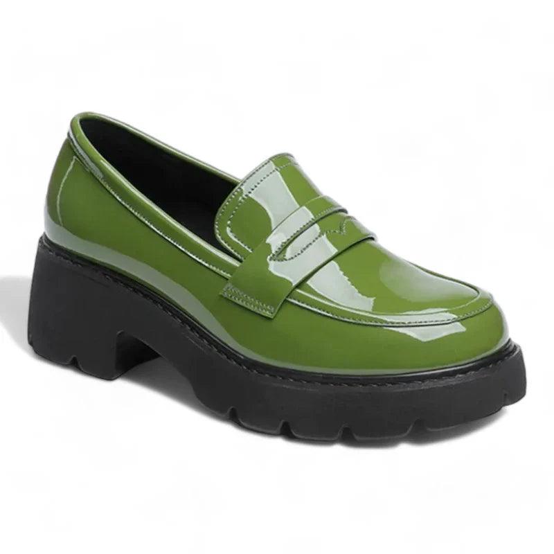SIXTINE - Mocassins compensés en cuir verni Confort Orthopédique