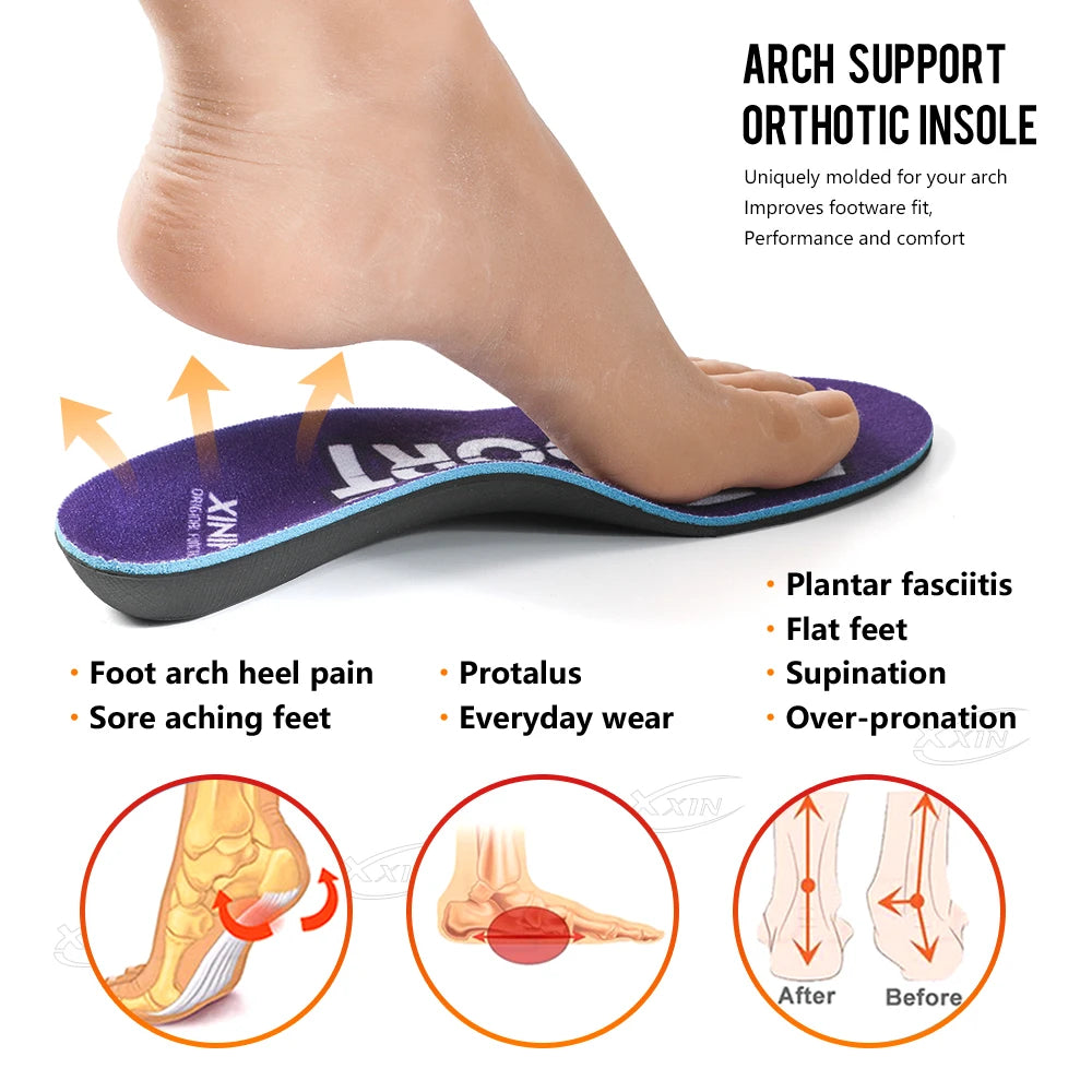 Semelles orthopédiques avec soutien de la voûte plantaire – vue d'une semelle flexible en position sur un pied, montrant l'ergonomie et le soutien