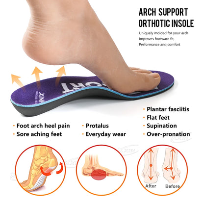 Semelles orthopédiques avec soutien de la voûte plantaire – vue d'une semelle flexible en position sur un pied, montrant l'ergonomie et le soutien
