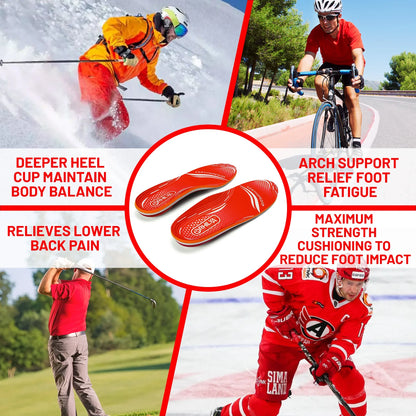 Collection Mode - Semelles orthopédiques pour soutien plantaire – Semelles rouges avec design ergonomique, adaptées à différents types de chaussures.