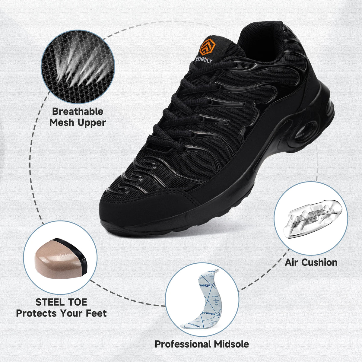 Chaussures de sécurité orthopédiques - Style Tn requin noir et confort opti - Noir / 47