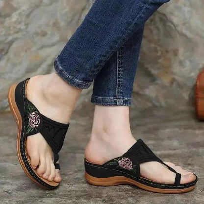 Sandales Compensées Orthopédiques Fleurs - Confort Orthopédique