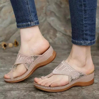 Sandales Compensées Orthopédiques Fleurs - Confort Orthopédique