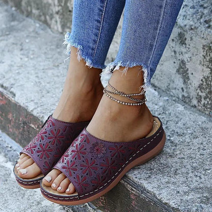 Sandales compensées orthopédiques pour femme à bout ouvert Confort Orthopédique