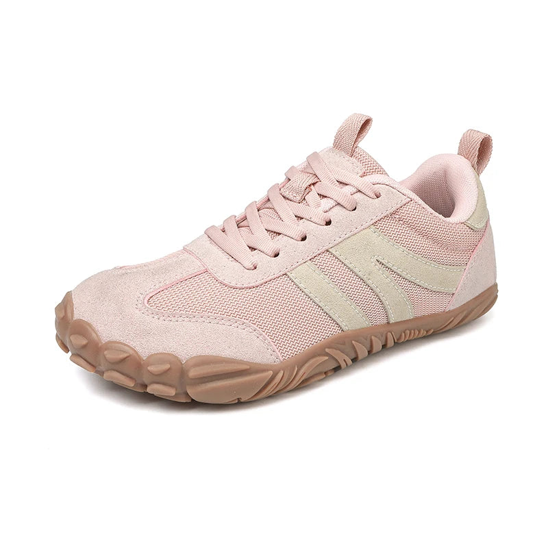 Basket orthopédique femme - Chaussures légères en mesh rose avec semelle antidérapante et détails beige