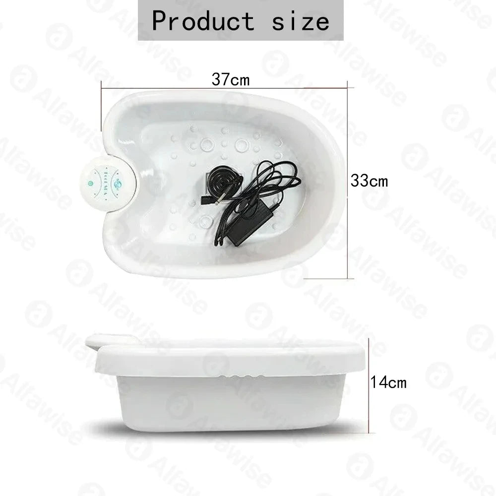 Bain de pied - Spa relaxant avec vibrations et ionisation – vue du dessus montrant les dimensions et le compartiment pour le câble