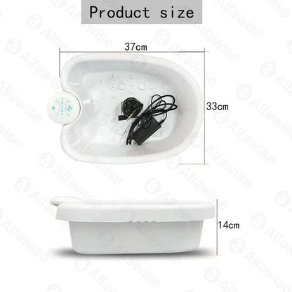 Bain de pied - Spa relaxant avec vibrations et ionisation – vue du dessus montrant les dimensions et le compartiment pour le câble