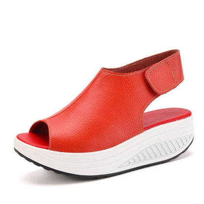 Sandales d'Été en Cuir Compensées pour Femme - Spyroo Confort Orthopédique