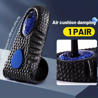 Semelles orthopédiques absorbant les chocs et respirantes – Détail de la semelle avec coussin d'air, couleur noire et bleue, vue en angle