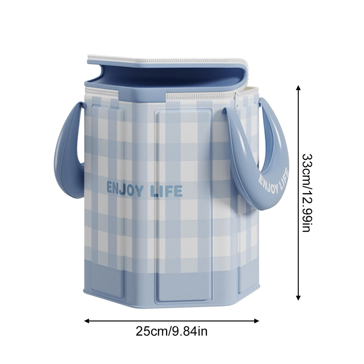 Bain de pied - Bassin pliable portable pour pédicure à domicile avec motif à carreaux bleus, design compact et anses ergonomiques.
