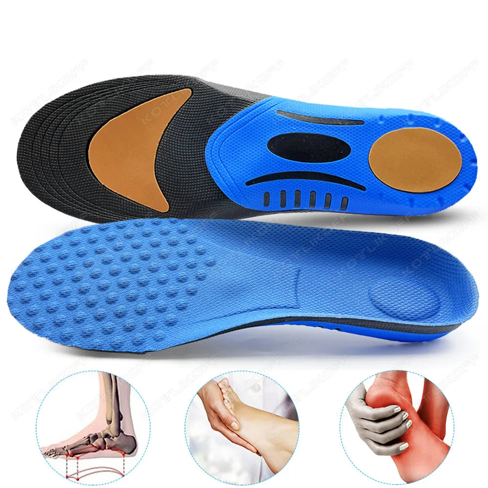 Collection Mode - Semelles orthopédiques confort pour pieds plats - vue du dessous montrant la couleur bleue et la texture en relief.