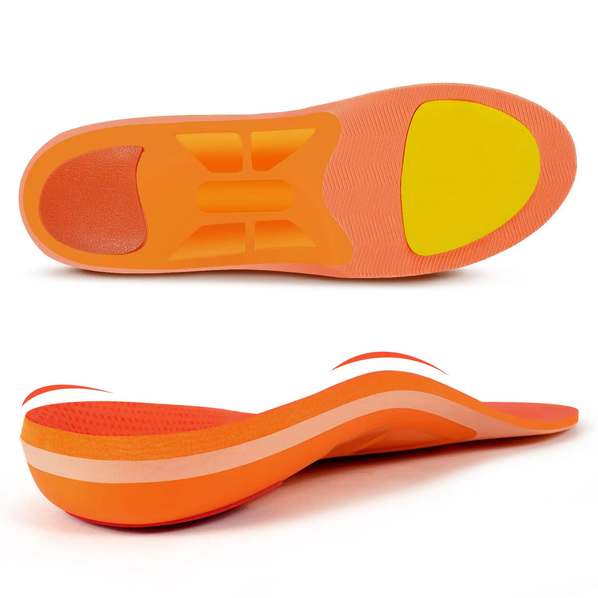 Collection Mode - Semelles orthopédiques pour soulagement de la fasciite – semelles orange avec soutien de voûte et texture respirante