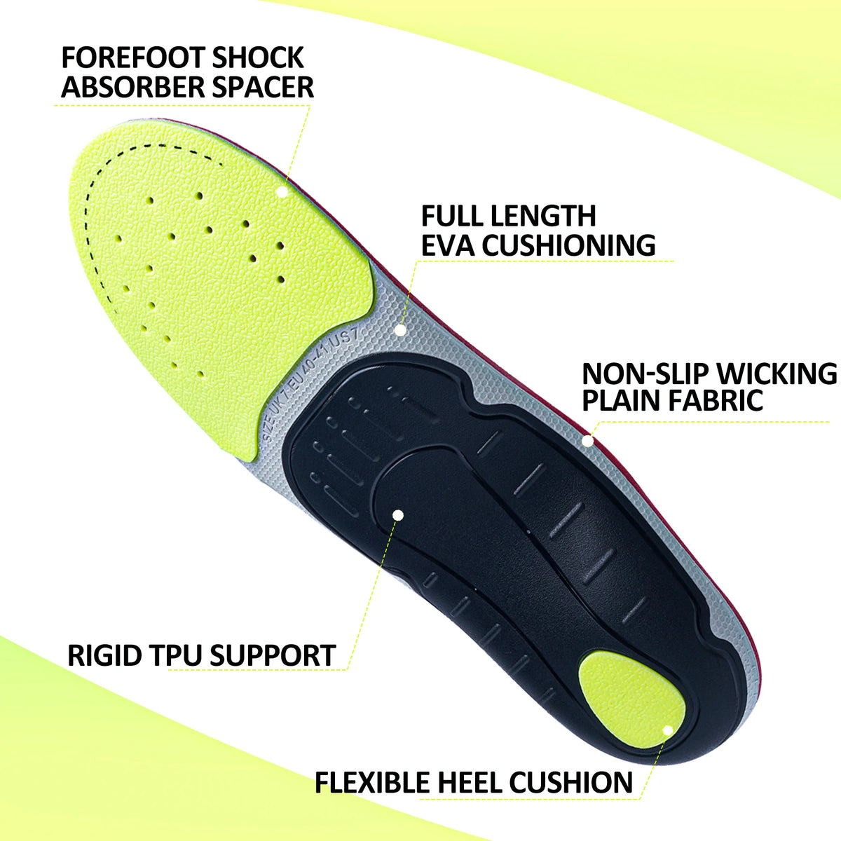 Collection Mode - Semelles orthopédiques confort pour pieds plats et – semelles en gel avec coussinets flexibles et couleur noire, jaune vif