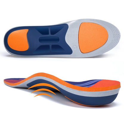 Semelles orthopédiques confort pour pieds plats et – semelles bleu et orange avec une conception ergonomique et des zones de soutien visibles
