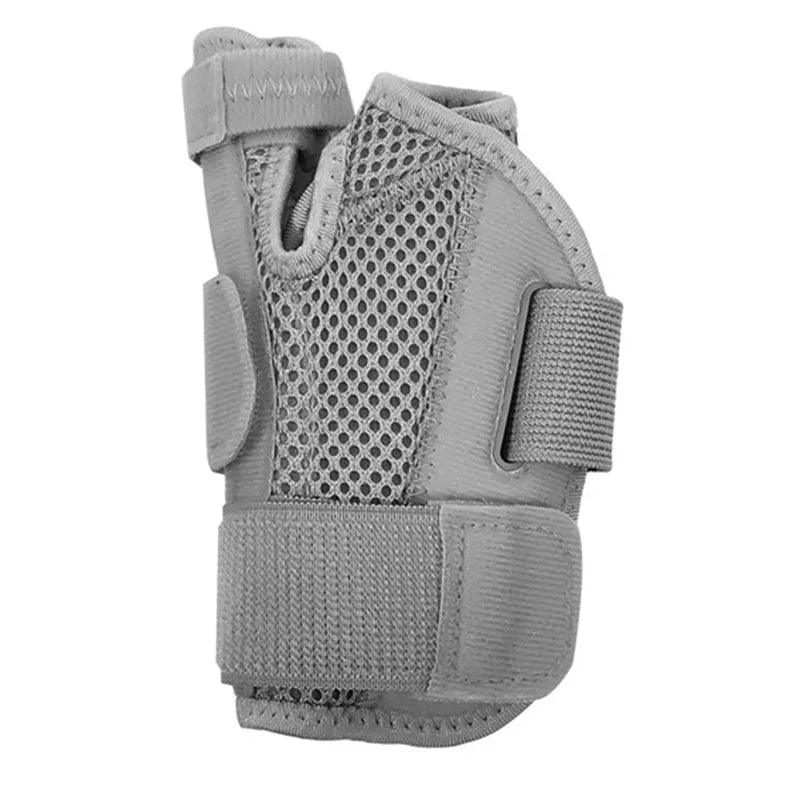 Attelle canal carpien grise en Mesh, design ergonomique avec attaches velcro pour un maintien ajusté.