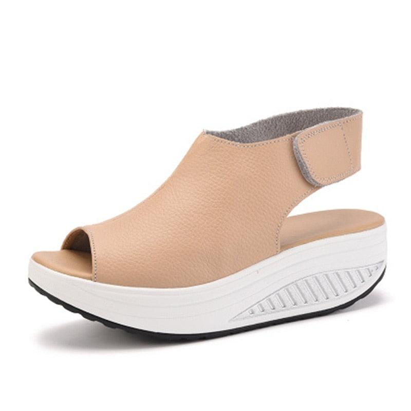 Sandales d'Été en Cuir Compensées pour Femme - Spyroo Confort Orthopédique