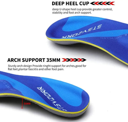 Collection Mode - Semelles orthopédiques confort avec soutien de la voûte plantaire, en bleu avec une texture douce, vue de profil