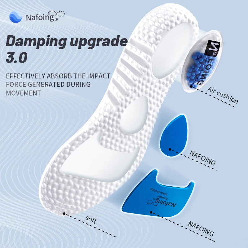 Semelles orthopédiques absorbant les chocs et respirantes – Détail de la semelle avec coussin d'air et texture en EVA, vue de profil