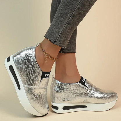 INEZ™ | Baskets à plateforme en cuir PU argentées - Confort Orthopédique