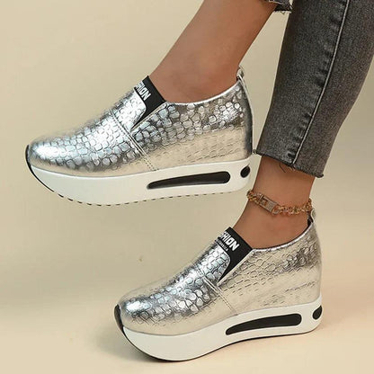 INEZ™ | Baskets à plateforme en cuir PU argentées - Confort Orthopédique