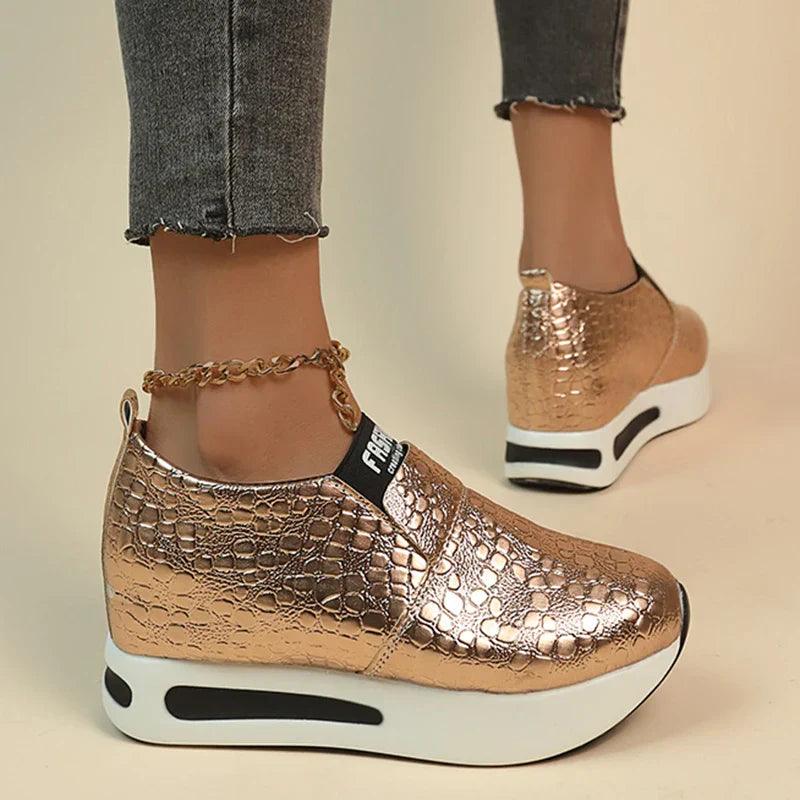 INEZ™ | Baskets à plateforme en cuir PU argentées - Confort Orthopédique