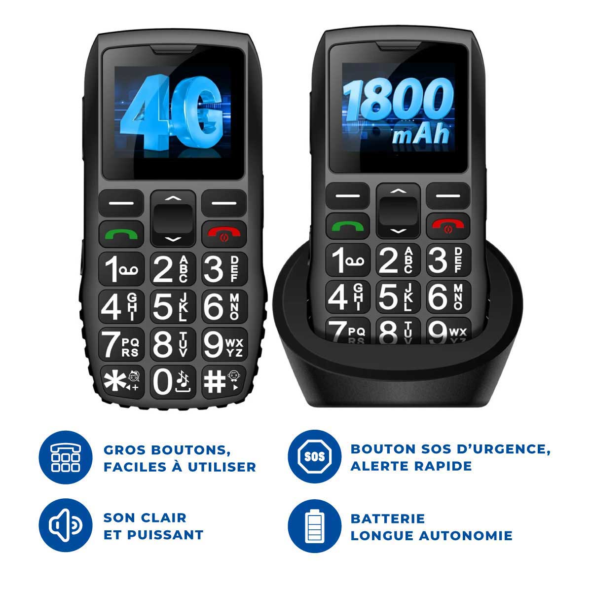 Téléphone Portable Senior Simplifié - SOS et Touches XXL - Image 4
