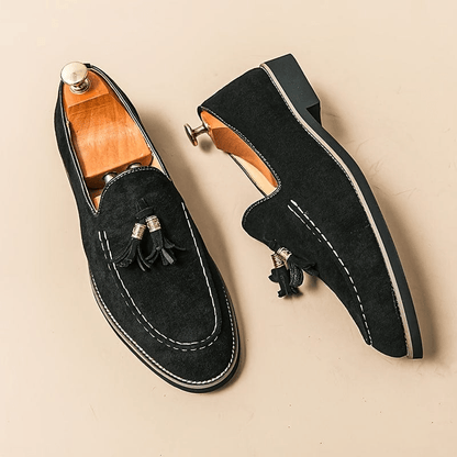 Bellagio Elegant Tasseled Suede Loafer Shoes Confort Orthopédique