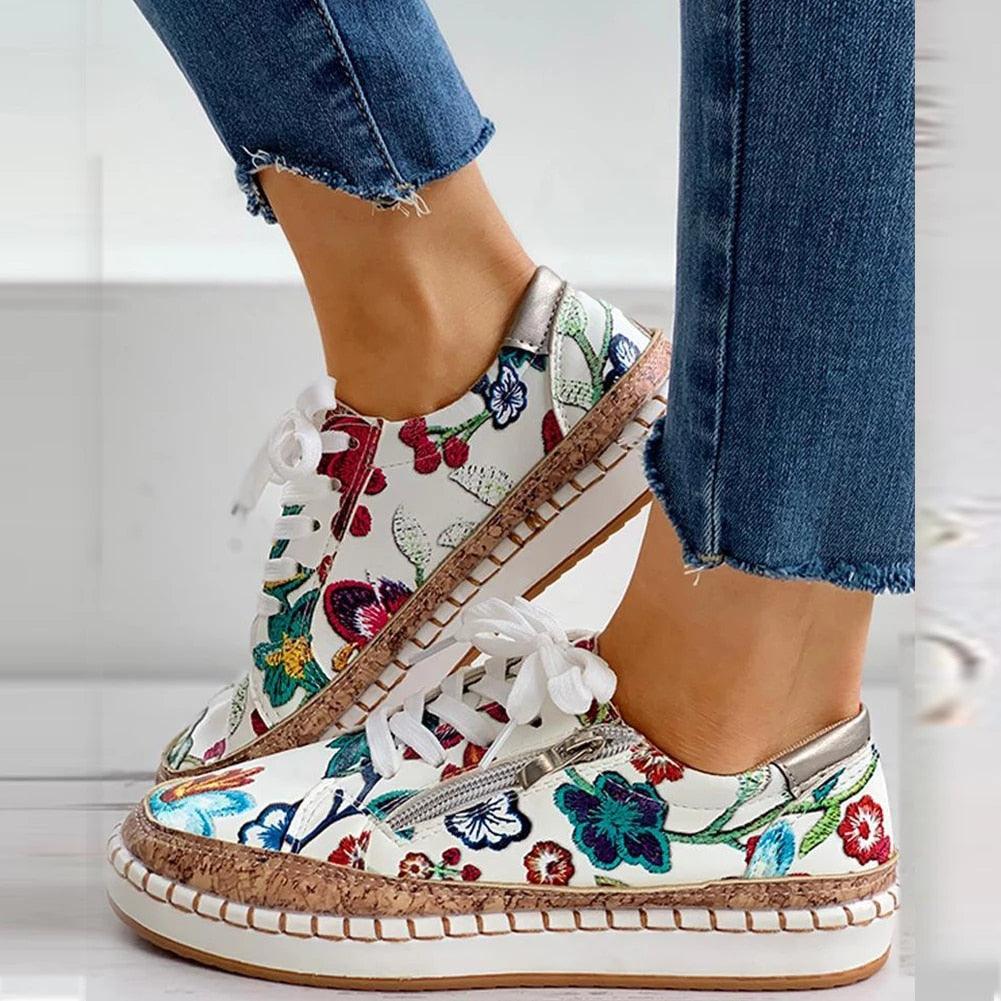Chaussures Orthopédiques à fleurs pour femmes - Confort Orthopédique